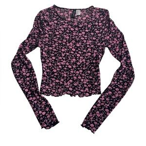 H&M Divided Floral Long Sleeve Crop Top‎ (XS)